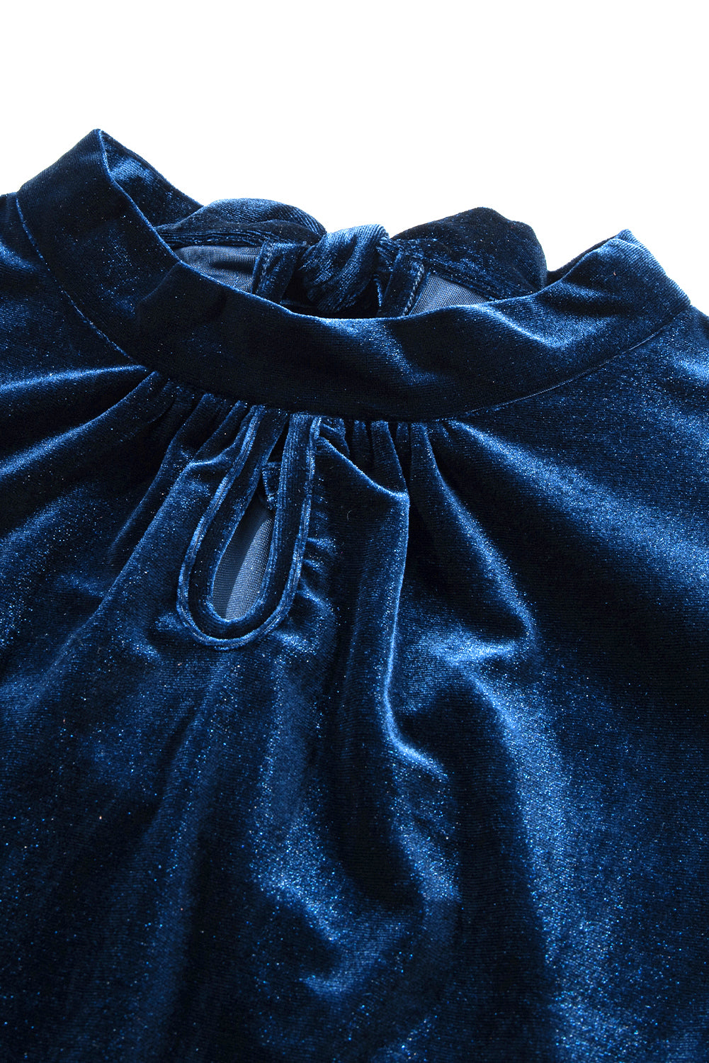 Peach Blossom Mock Keyhole Neck Puff Sleeve Velvet Blouse
