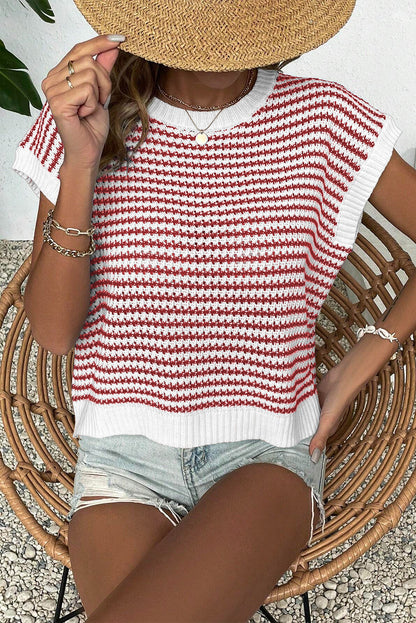 Black Stripe Contrast Trim Knit Dolman Top