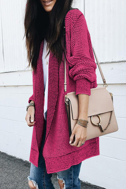 Grey Plaid Contrast Trim Casual Knit Cardigan