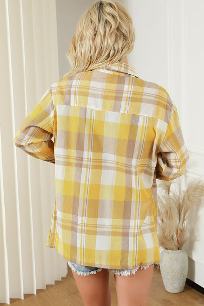 Pink Long Sleeve Collar Button Up Flannel Shacket