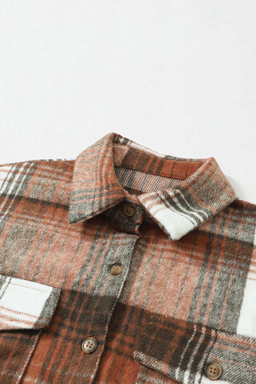 Pink and Grey Plaid Button Up Collar Flannel Shacket