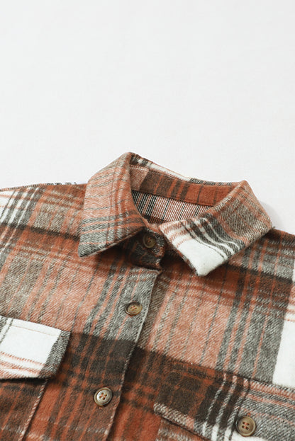Pink and Grey Plaid Button Up Collar Flannel Shacket