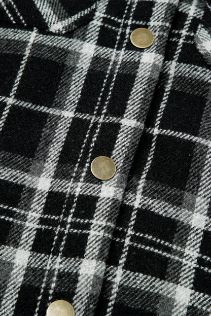 Blue Snap Button Sherpa Lined Hooded Flannel Jacket