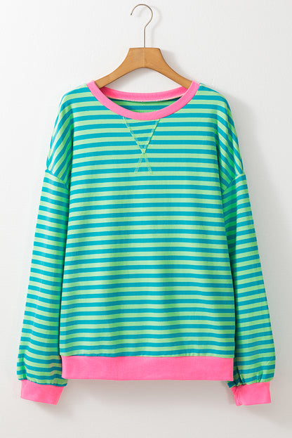 Sky Blue Stripe Contrast Edge Oversized Pullover