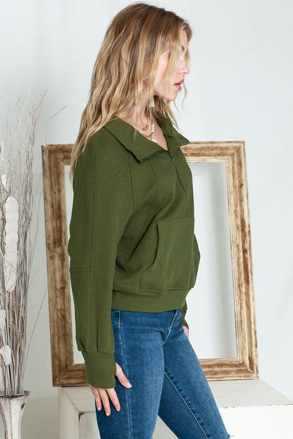 Brown Stand Collar Thumbhole Sleeve Sweatshirt