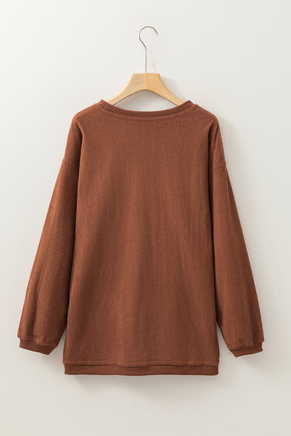 Strawberry Pink Drop Sleeve Ribbed Oversized Sweatshirt
