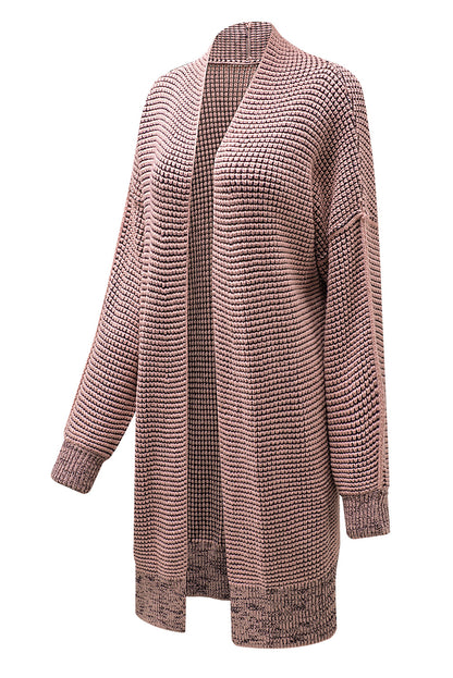 Grey Plaid Contrast Trim Casual Knit Cardigan