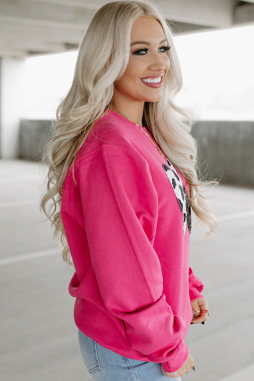 Strawberry Pink Sequins Heart Graphic Sweatshirt