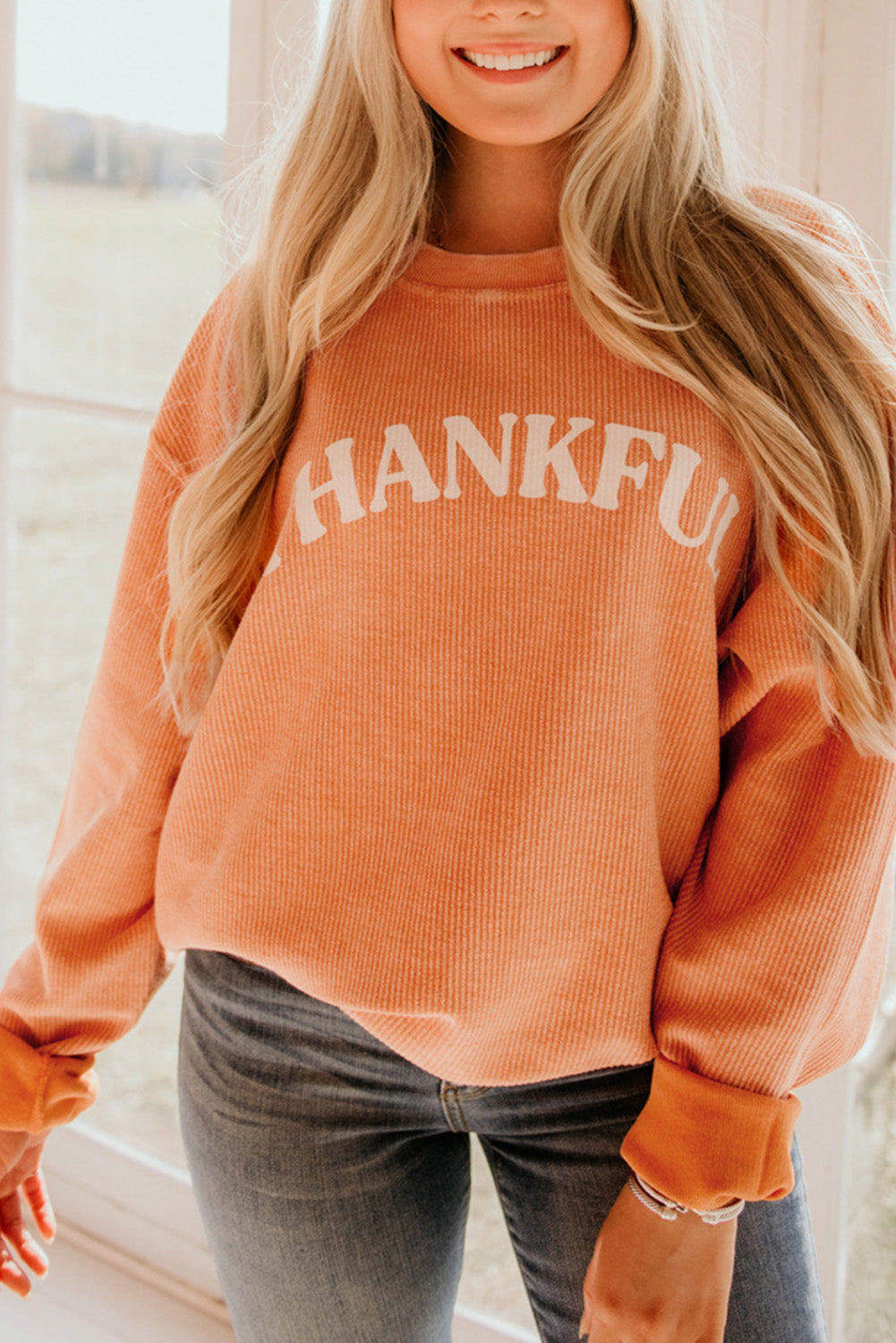 Strawberry Pink Drop Sleeve Ribbed Oversized Sweatshirt