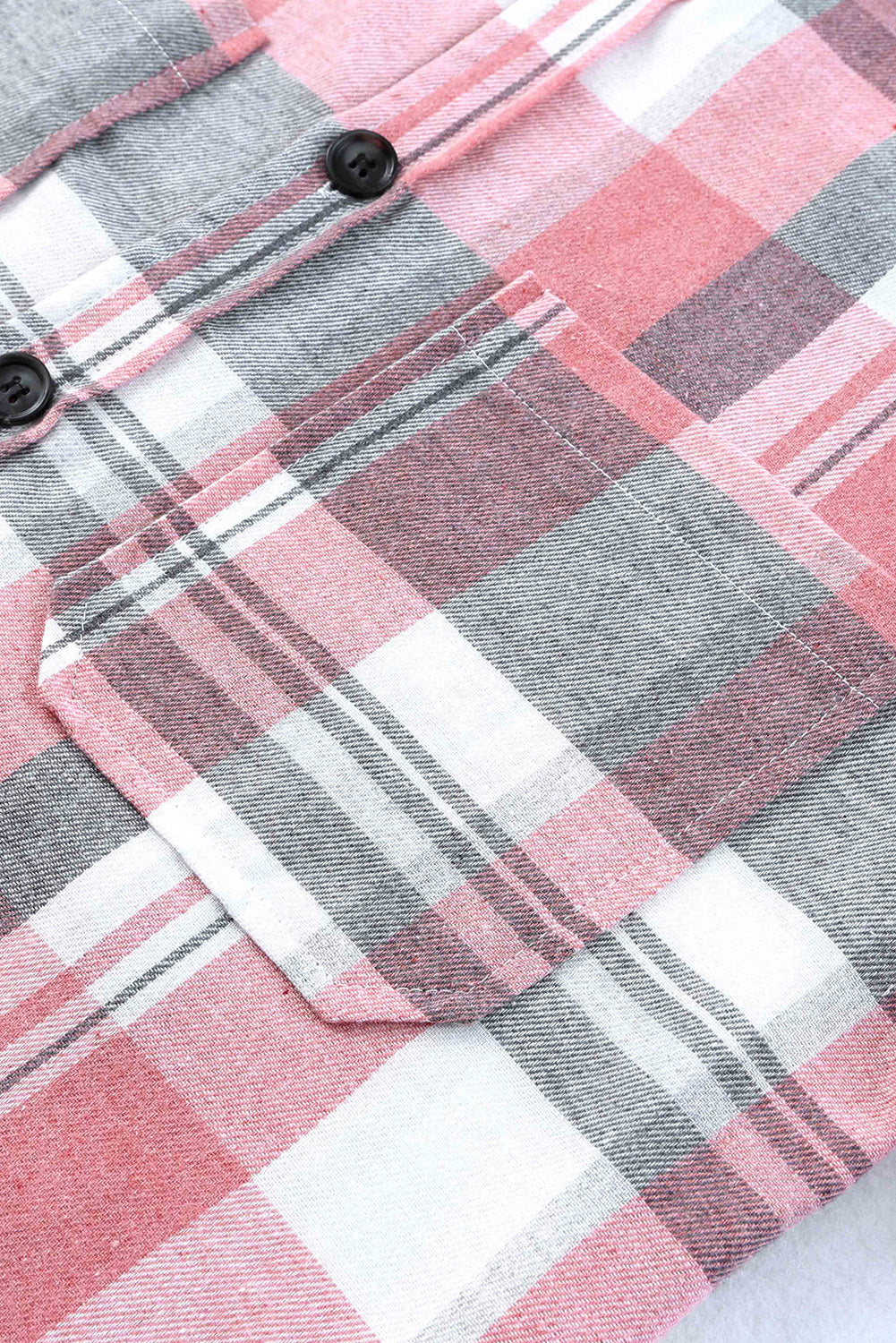 Pink Long Sleeve Collar Button Up Flannel Shacket