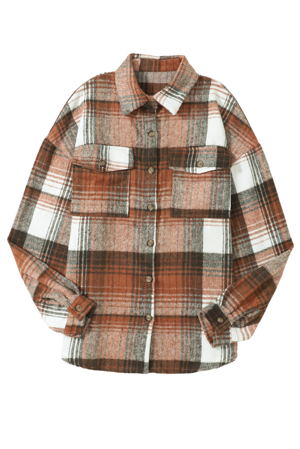 Pink and Grey Plaid Button Up Collar Flannel Shacket