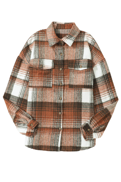 Pink and Grey Plaid Button Up Collar Flannel Shacket