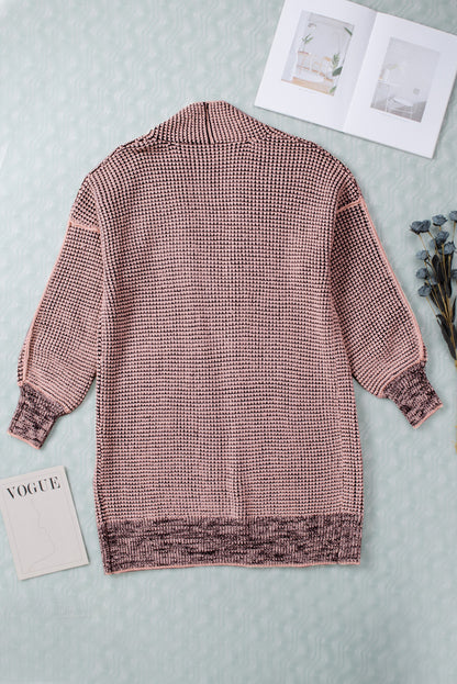 Grey Plaid Contrast Trim Casual Knit Cardigan