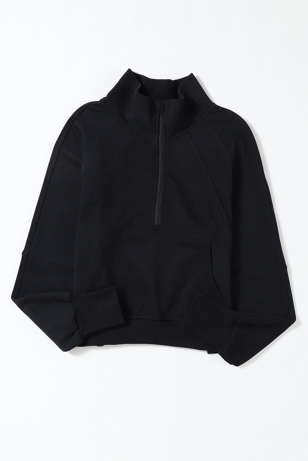 Brown Stand Collar Thumbhole Sleeve Sweatshirt