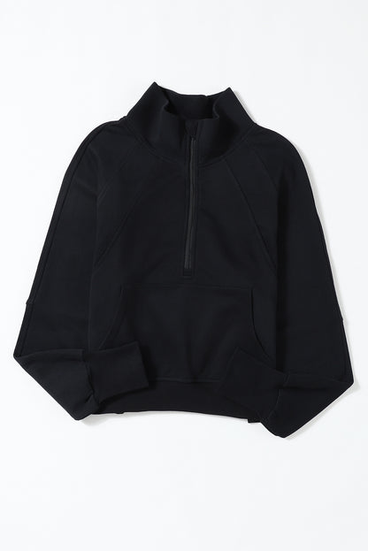 Brown Stand Collar Thumbhole Sleeve Sweatshirt