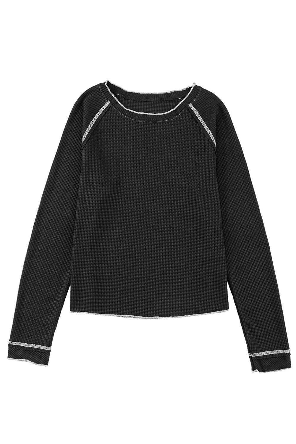 Red Exposed Seam Textured Pullover Long Sleeve Top