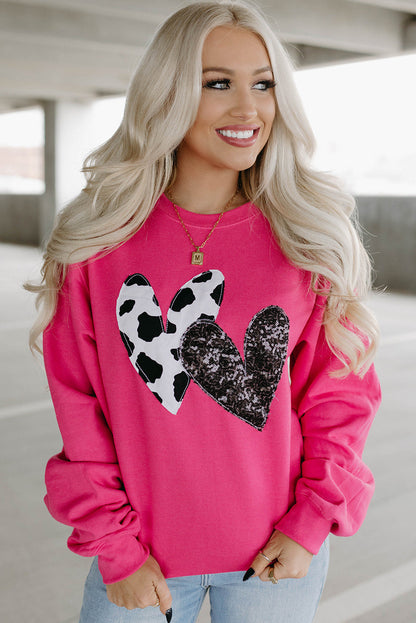 Strawberry Pink Sequins Heart Graphic Sweatshirt