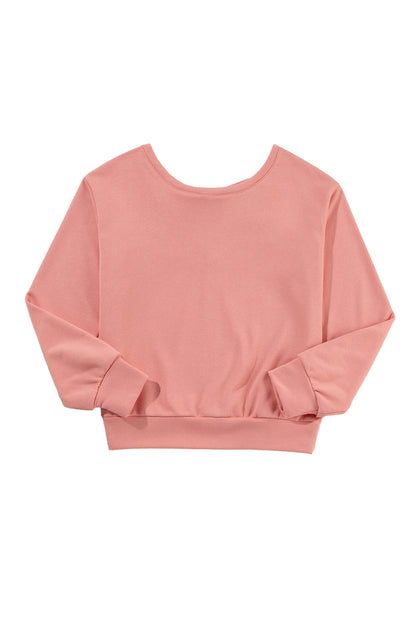 Apricot Bowknot Plain Round Neck Sweatshirt