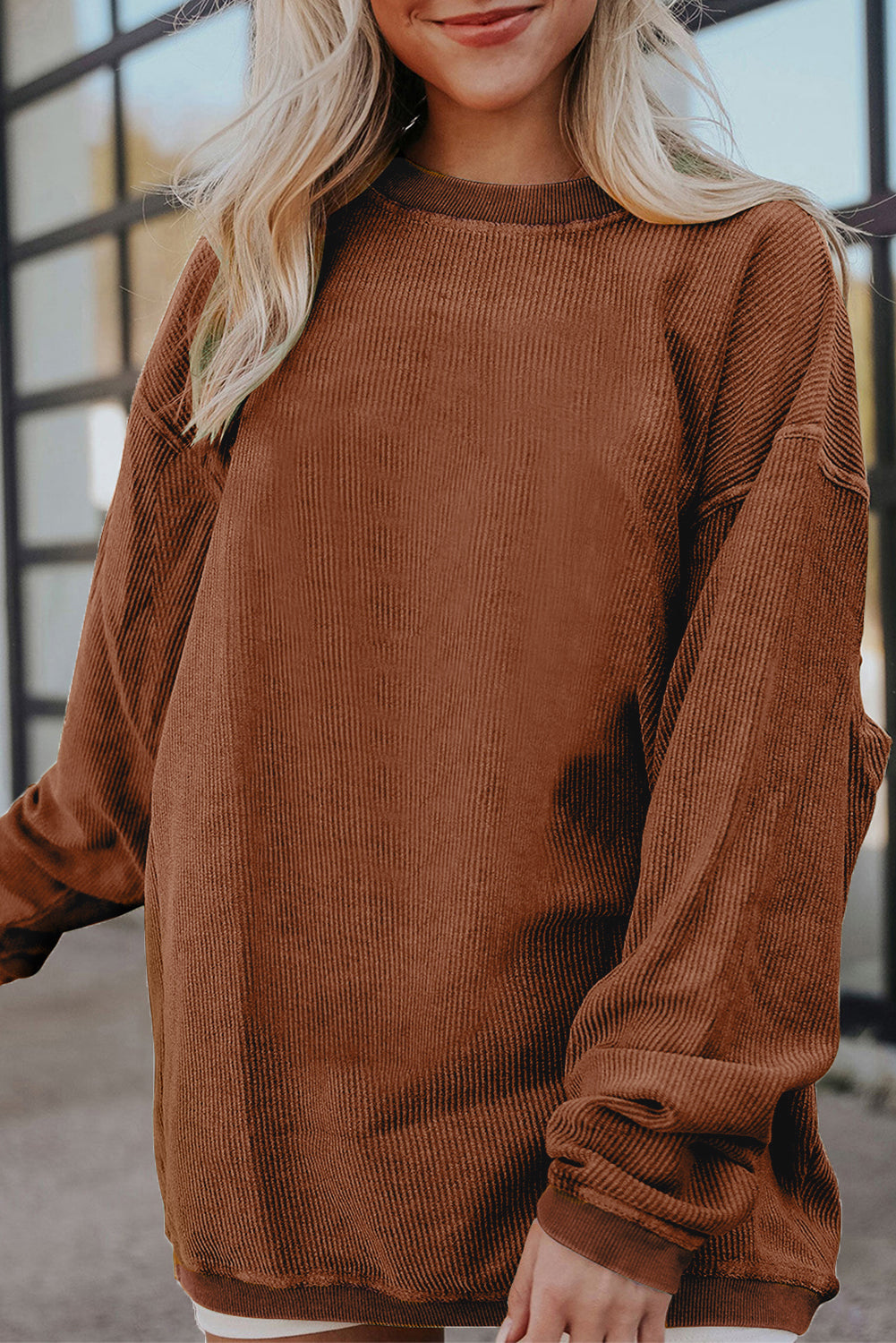 Strawberry Pink Drop Sleeve Ribbed Oversized Sweatshirt