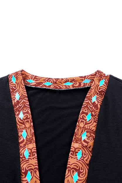 Black Paisley & Animal Print Fall Long Cardigan