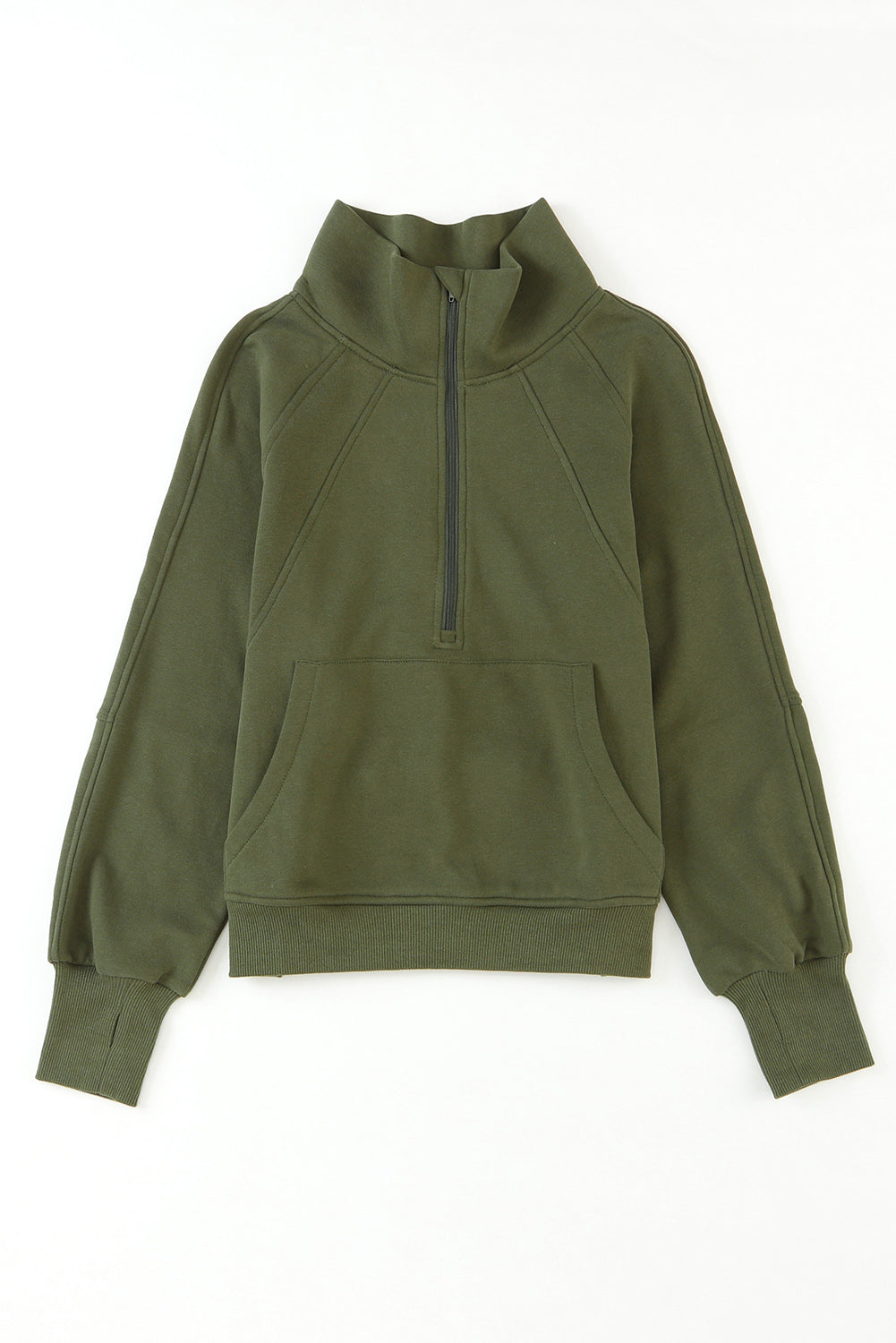 Brown Stand Collar Thumbhole Sleeve Sweatshirt