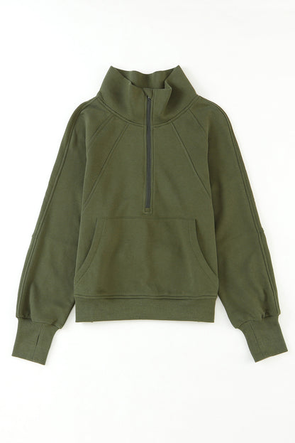 Brown Stand Collar Thumbhole Sleeve Sweatshirt