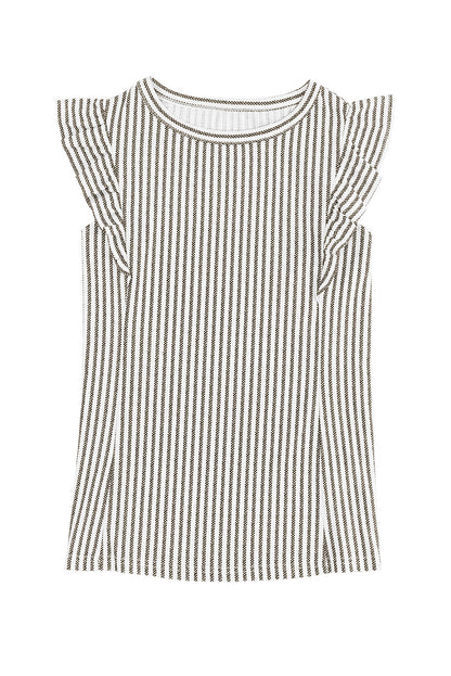 Grey Casual Striped Print Ruffle Summer Top