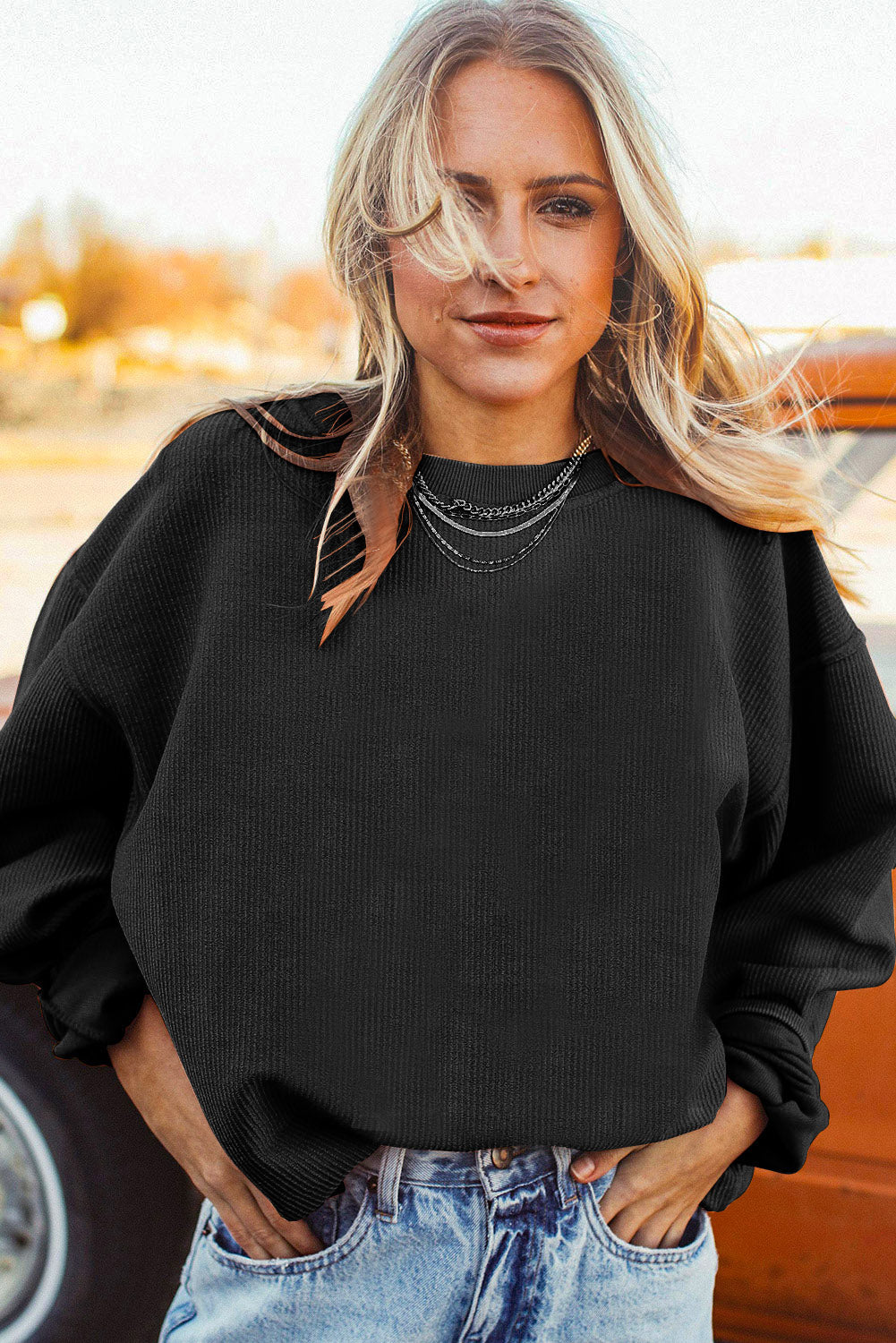 Strawberry Pink Drop Sleeve Ribbed Oversized Sweatshirt
