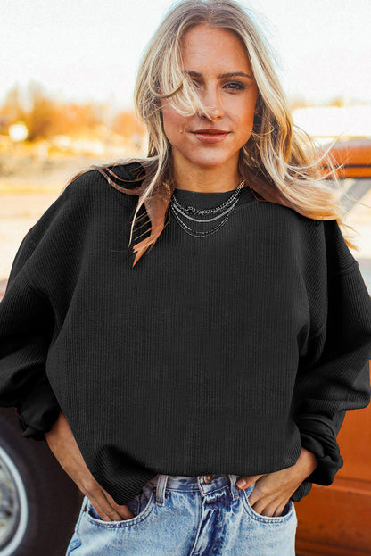 Strawberry Pink Drop Sleeve Ribbed Oversized Sweatshirt