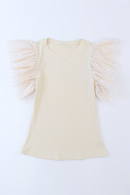 Pink Casual Dotty Layered Ruffle Ribbed Knit Top