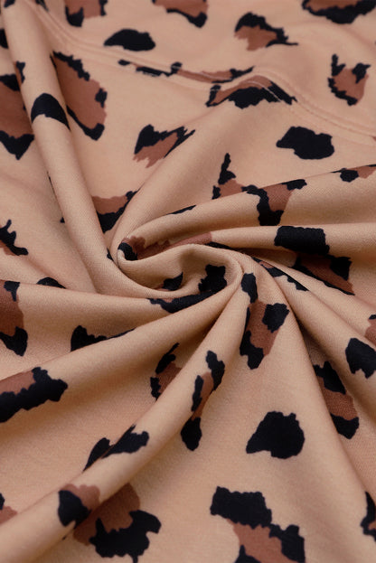 Brown Leopard Stitching Loose Long Sleeve Top