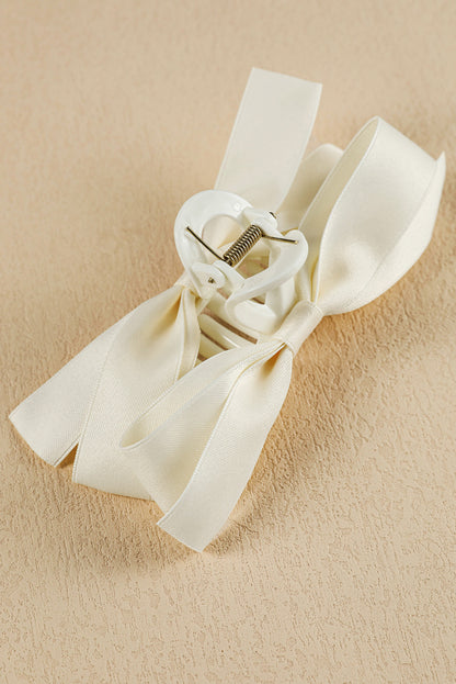 Light French Beige Solid Color Ribbon Bow Decor Hair Clip