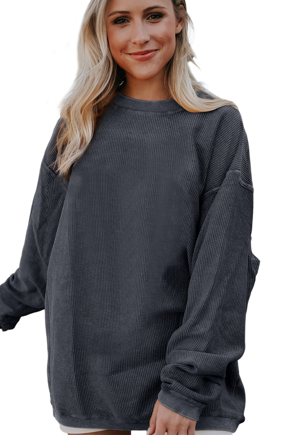 Strawberry Pink Drop Sleeve Ribbed Oversized Sweatshirt