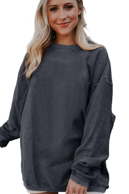 Strawberry Pink Drop Sleeve Ribbed Oversized Sweatshirt