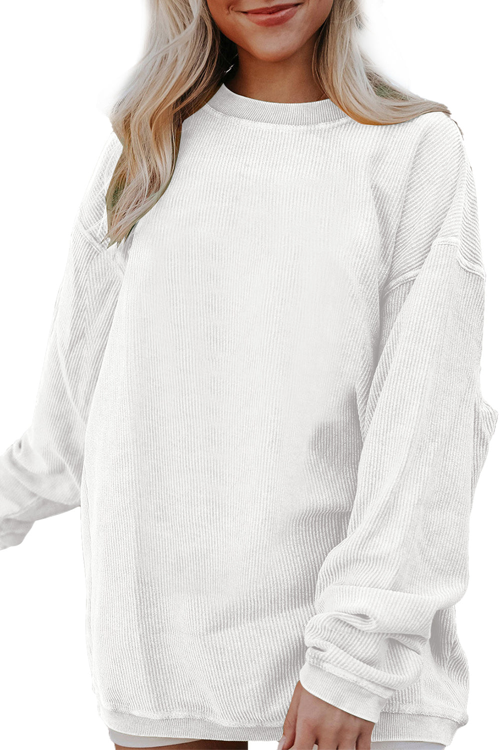 Strawberry Pink Drop Sleeve Ribbed Oversized Sweatshirt