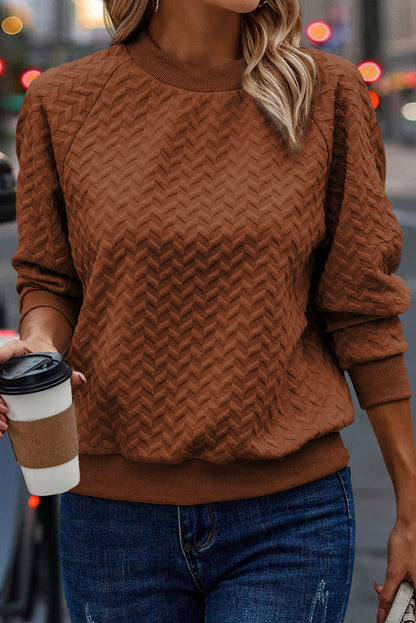 Jungle Green Solid Textured Raglan Sleeve Pullover Sweatshirt