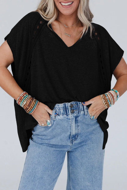 Gray Crochet Lace Batwing Tee