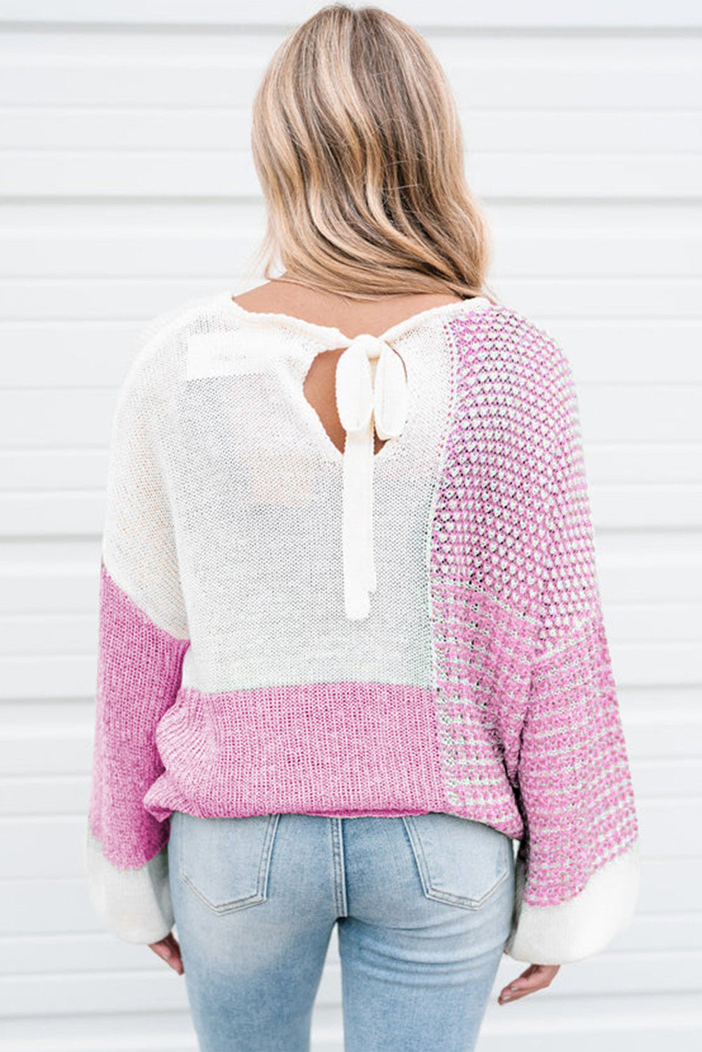 Black Patchwork Tie Back Drop Shoulder Knit Sweater
