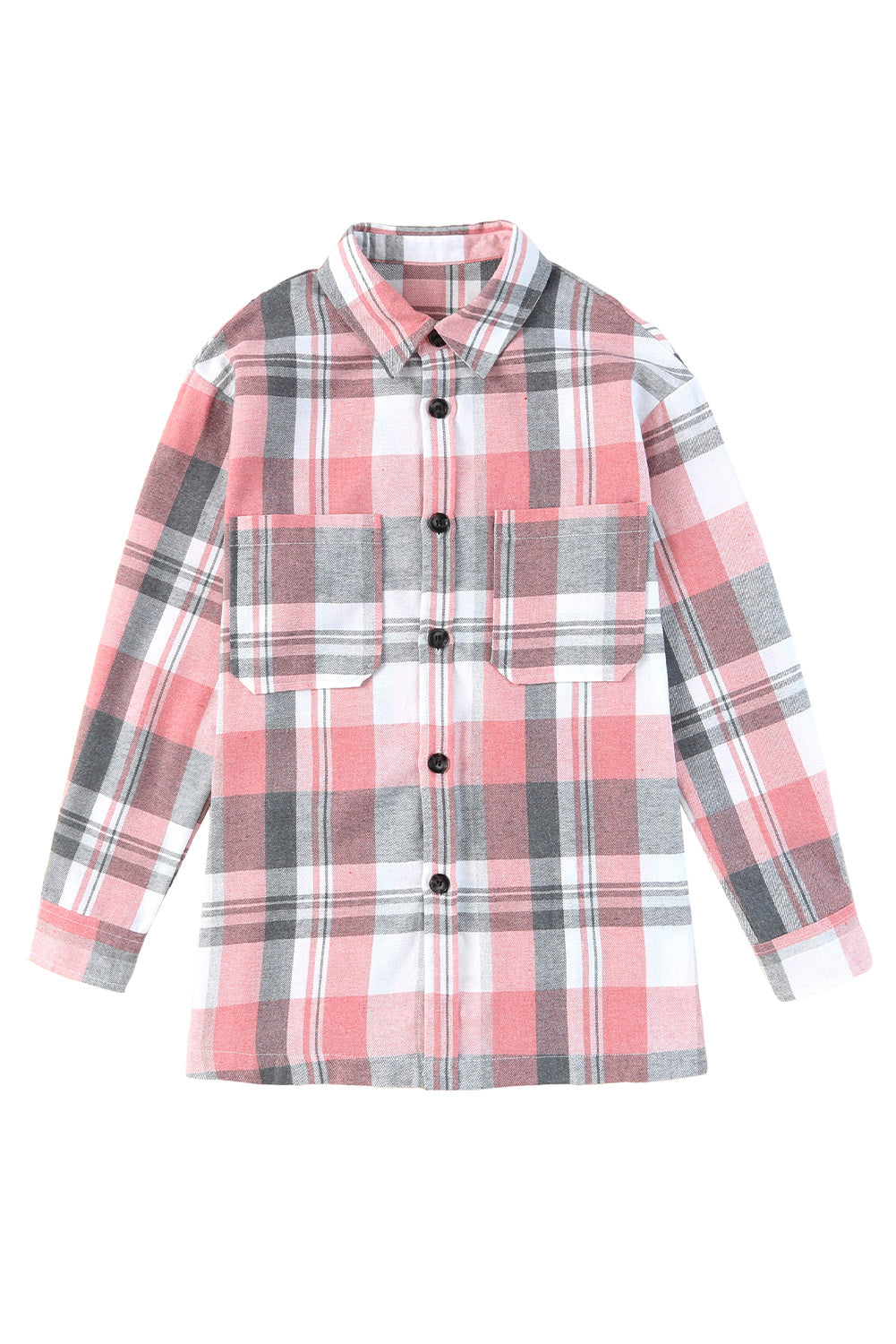 Pink Long Sleeve Collar Button Up Flannel Shacket