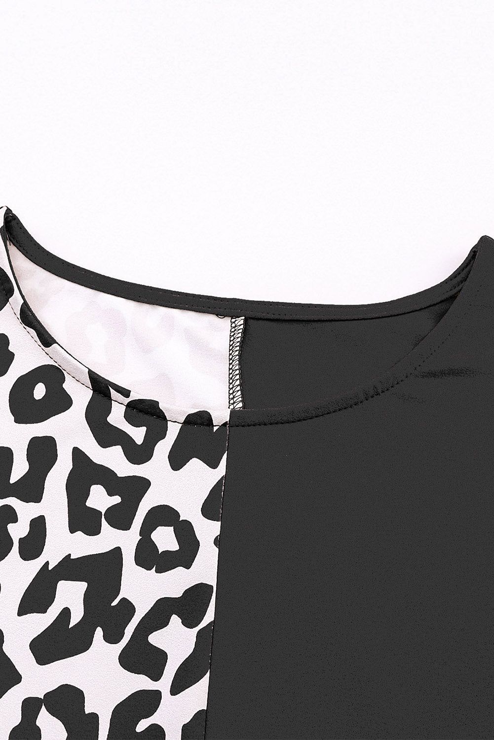 Leopard Color Block Casual Tee with Rolled Sleeves