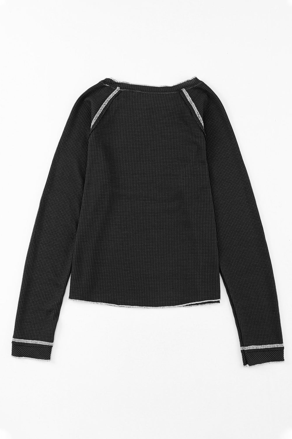 Red Exposed Seam Textured Pullover Long Sleeve Top