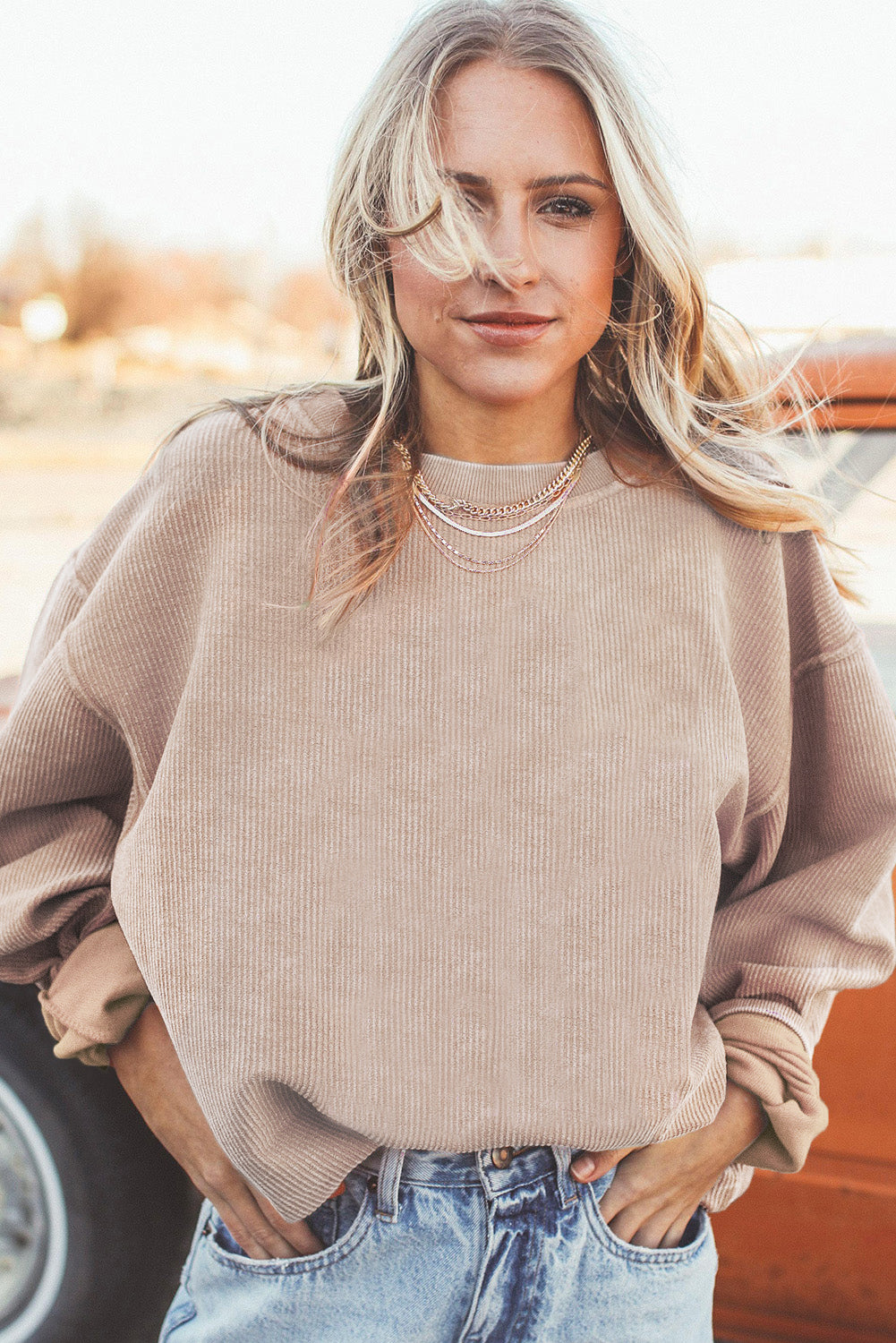 Strawberry Pink Drop Sleeve Ribbed Oversized Sweatshirt