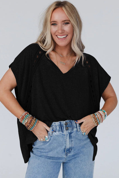 Gray Crochet Lace Batwing Tee