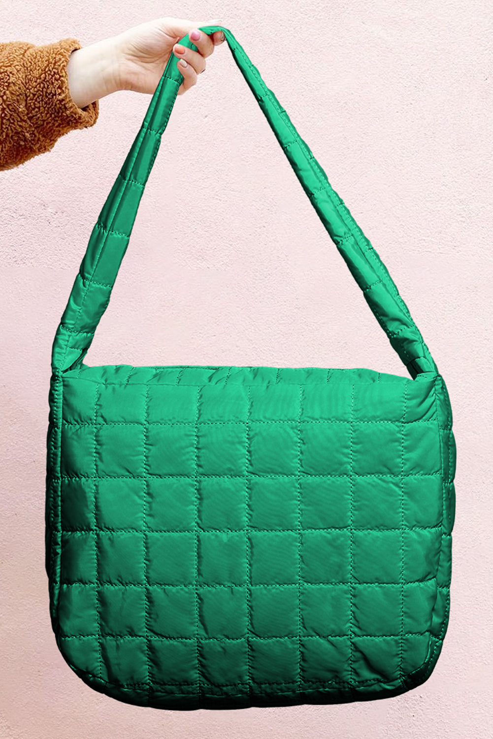 Coffee Casual Quilted Zipper Large Shoulder Bag