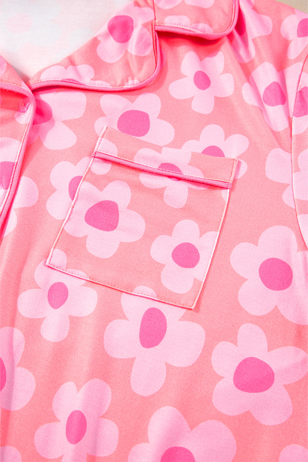 Orange Flower Print Buttoned Shirt and Drawstring Waist Pajama Set