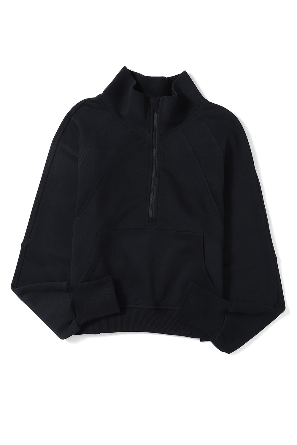 Brown Stand Collar Thumbhole Sleeve Sweatshirt