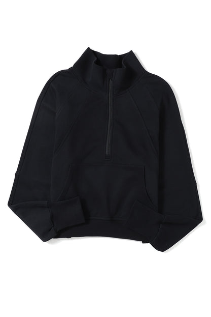 Brown Stand Collar Thumbhole Sleeve Sweatshirt