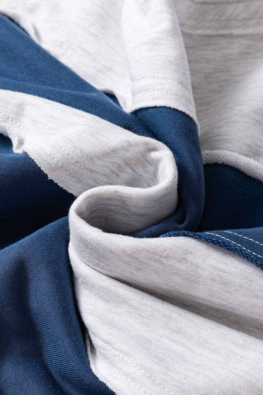 Sail Blue Striped Patchwork Raw Edge Sweatshirt