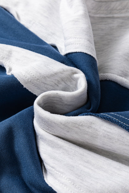 Sail Blue Striped Patchwork Raw Edge Sweatshirt