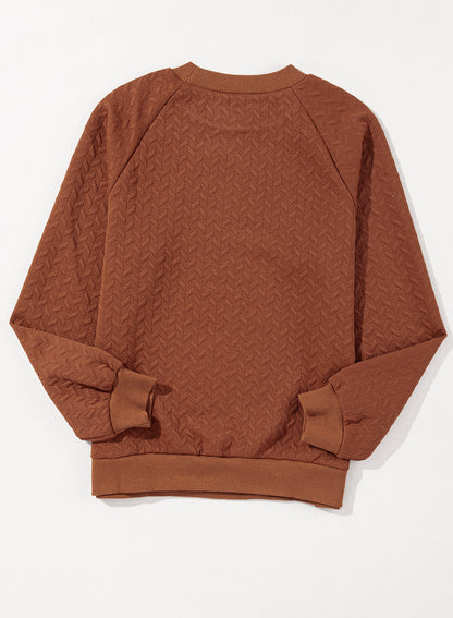Jungle Green Solid Textured Raglan Sleeve Pullover Sweatshirt